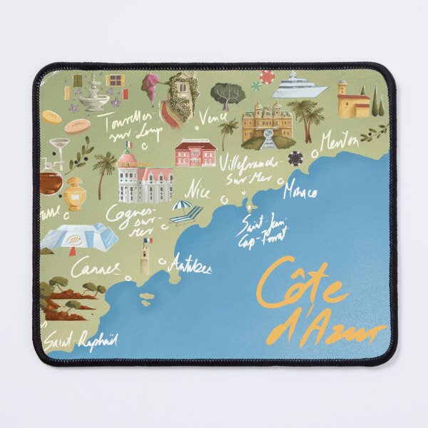 Item preview, Map of the French Riviera, the Cote d'Azur from Menton to Fréjus, France designed and sold by laurartpourlart.