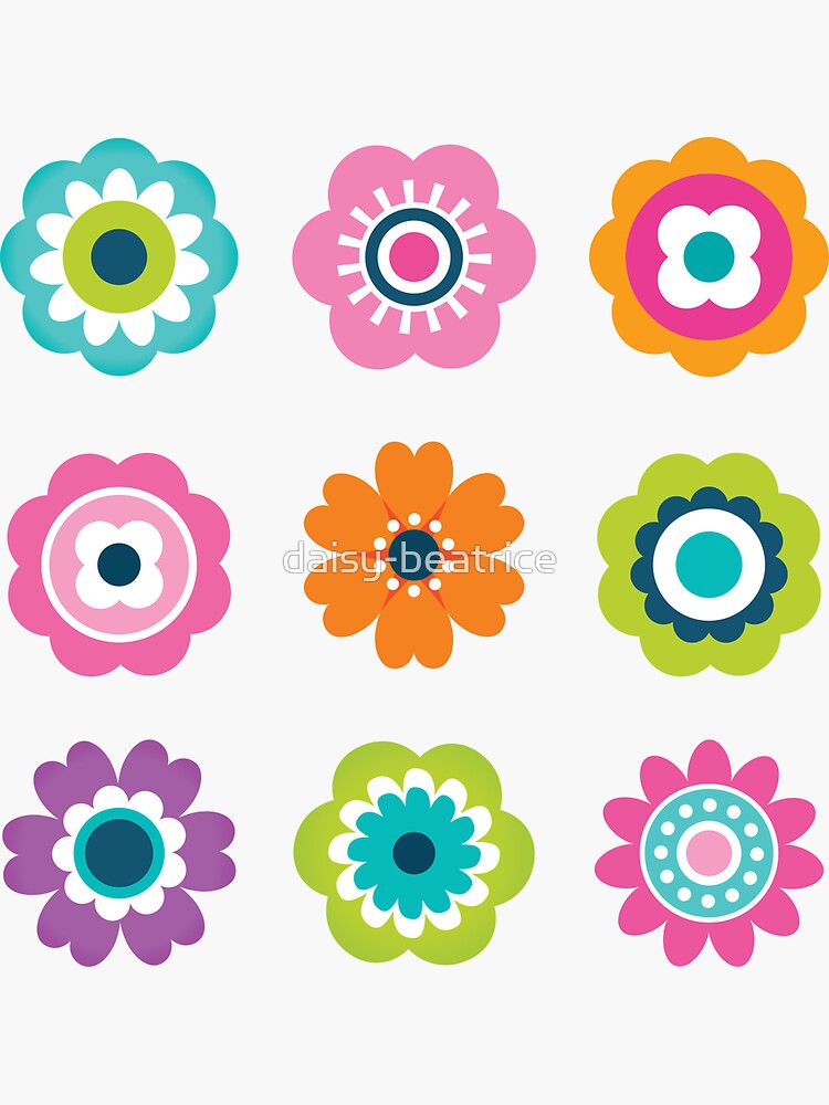 Thumbnail 3 of 3, Sticker, Mod Flowers in Spring Colors designed and sold by daisy-beatrice.