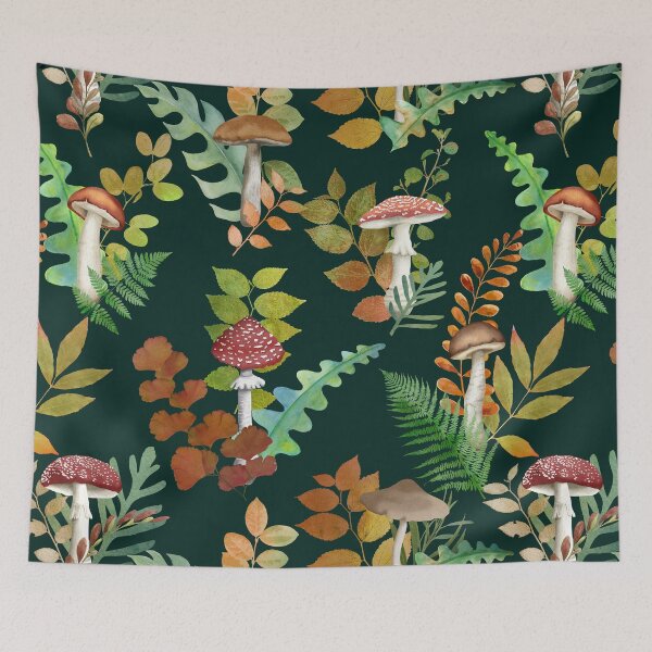 Item preview, Fall leaves, red mushrooms seamless pattern. Fly agarics watercolor botanical illustration. Autumn woodland fantasy designed and sold by likapix.