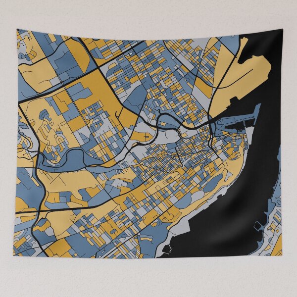 Item preview, Quebec City Map Pattern in Blue & Gold designed and sold by PatternMaps.