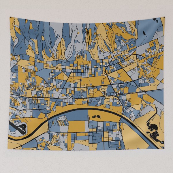 Item preview, Zagreb Map Pattern in Blue & Gold designed and sold by PatternMaps.