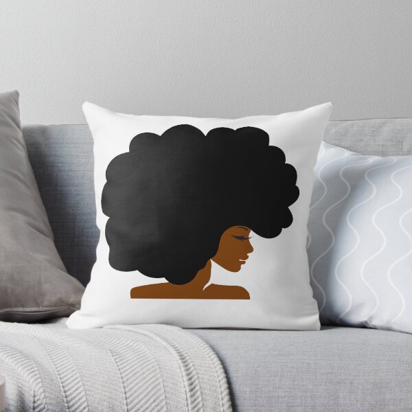 Big Curly Afro Natural Hair Black Woman Throw Pillow