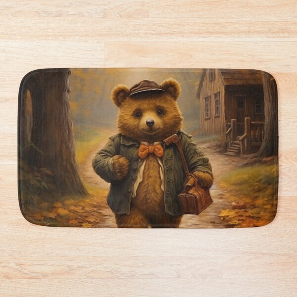 Item preview, Cute Teddy Bear with Bow Tie Walking in Autumn Forest designed and sold by CuteopiaGallery.