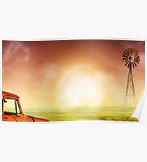 Old Windmill and Old Truck Poster