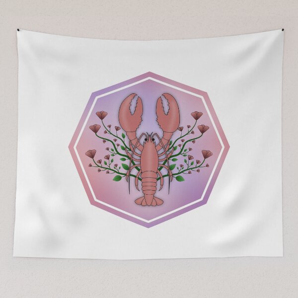Item preview, Lobster and Flowers Pink Purple designed and sold by Saltycurrent1.