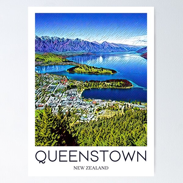 Item preview, A Pop Art Travel Print of Queenstown - New Zealand designed and sold by StudioRedKoala.
