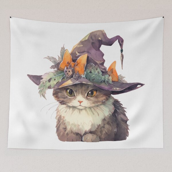 Item preview, Floofy kitten with cute paws and a witch's hat. designed and sold by betes-etranges.