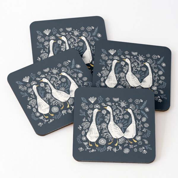 Item preview, Geese and Florals - Blue Gold designed and sold by papierquarell.