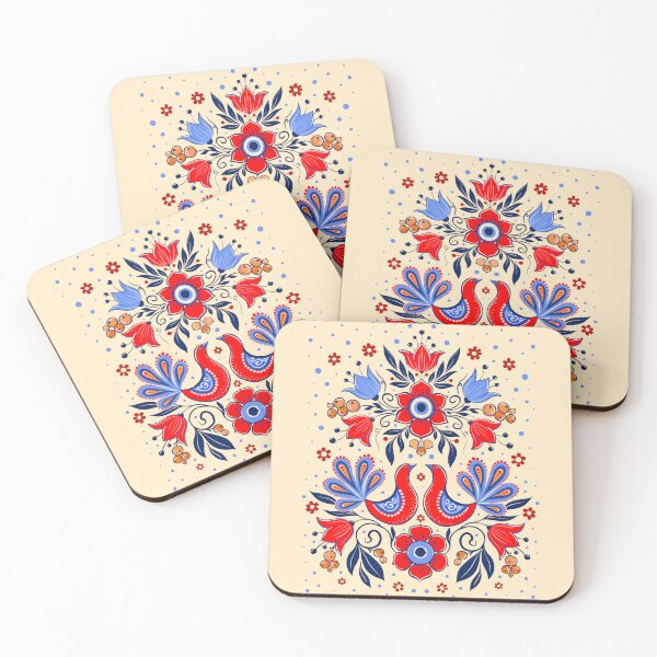 Item preview, Folk red  birds  and flowers designed and sold by Hennagirl.