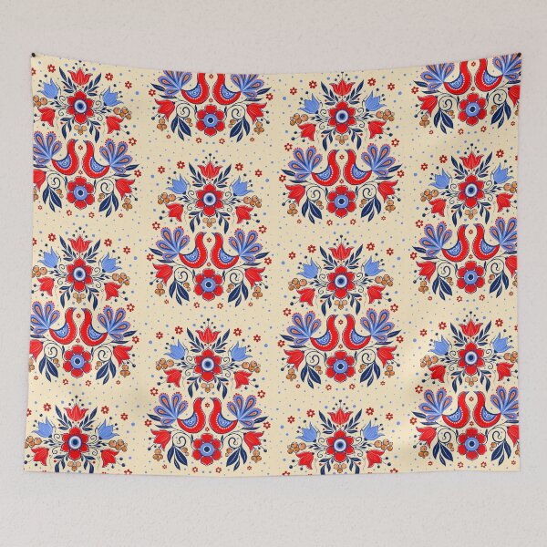 Item preview, Folk red  birds  and flowers designed and sold by Hennagirl.