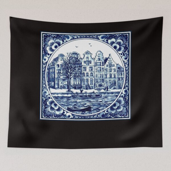 Item preview, DUTCH BLUE DELFT  Vintage Boats in Canal Amsterdam Print designed and sold by HOLDHAMBERS.