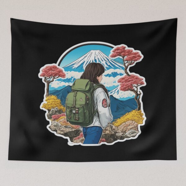 Item preview, Backpacker Girl Hiking on Beautiful Mount Fuji Japan designed and sold by Ridiculam Toga.