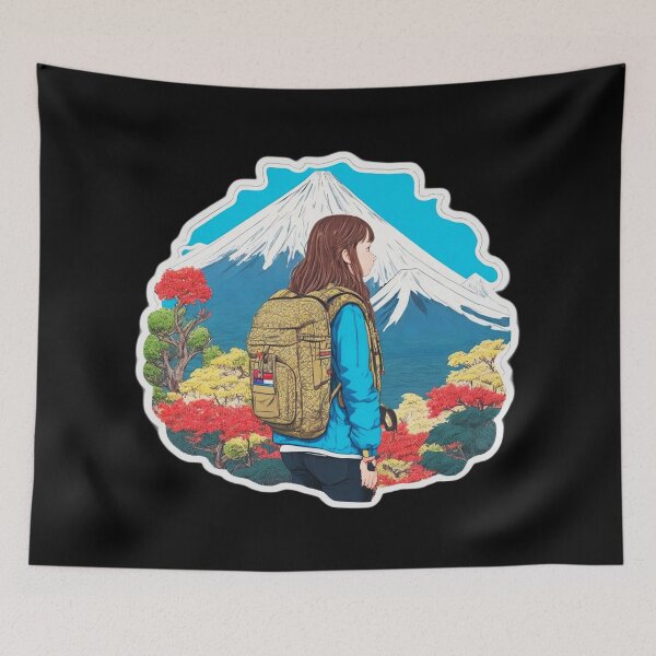 Item preview, Morning Girl Hiking on Beautiful Mount Fuji Japan designed and sold by Ridiculam Toga.