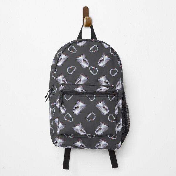 Item preview, Grey chalk bag with carabiner for rock climbing, bouldering seamless pattern. Watercolor illustration designed and sold by BartolArt.