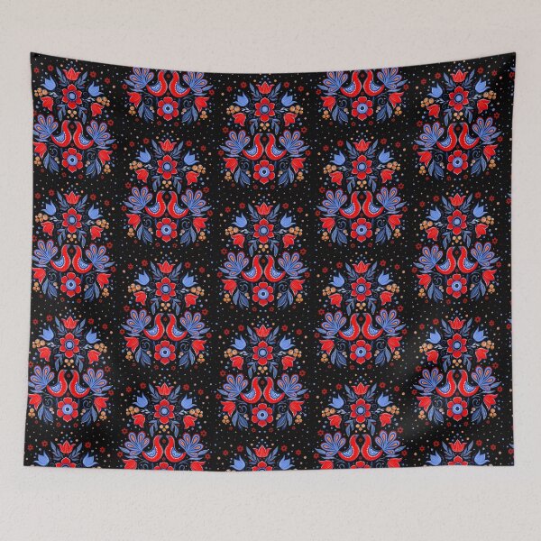 Item preview, Copy of Folk red  birds  and flowers, black background designed and sold by Hennagirl.