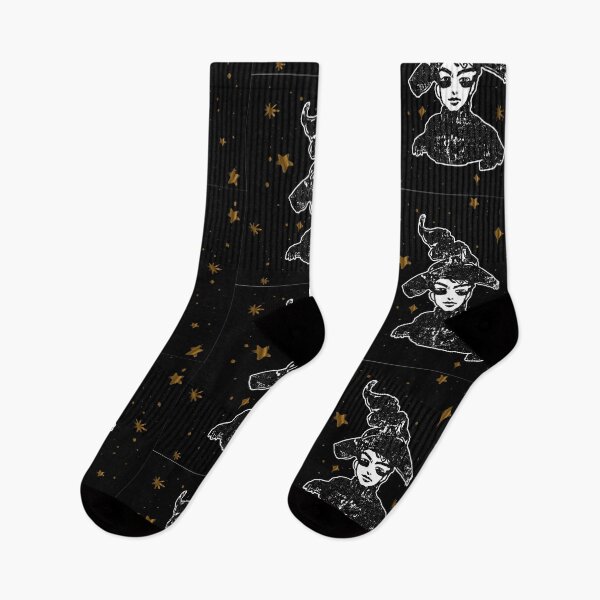 Item preview, Grunge print Gothic Witch with shiny stars - black designed and sold by LiberaCaballo.