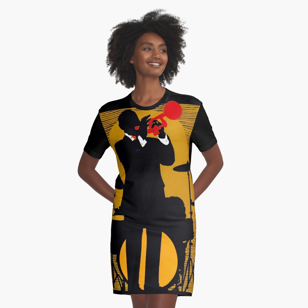 NEW ORLEANS;Vintage Mardi Gras Samba Orpheus Print Graphic T-Shirt Dress