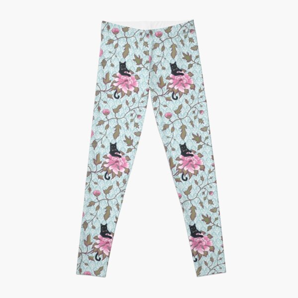 Cats climbing on floral pattern Leggings