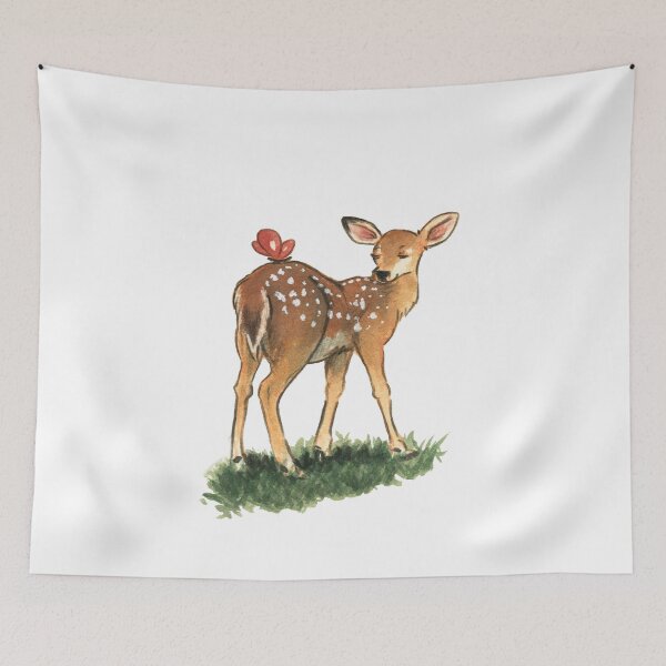 Item preview, Deer with Butterfly Watercolour Design designed and sold by carlottamascolo.