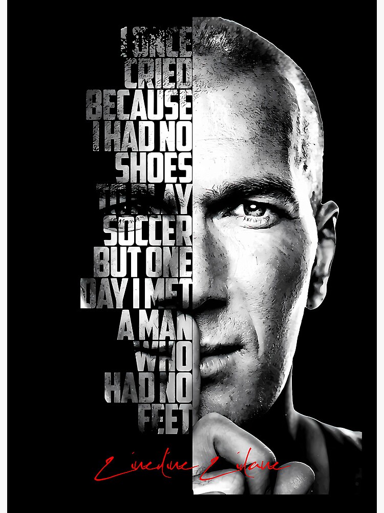 Affiche de citation de Zinedine Zidane en noir et blanc Impression rigide