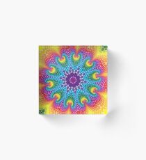 Retro Psychedelic Rainbow Dots Mandala Acrylic Block