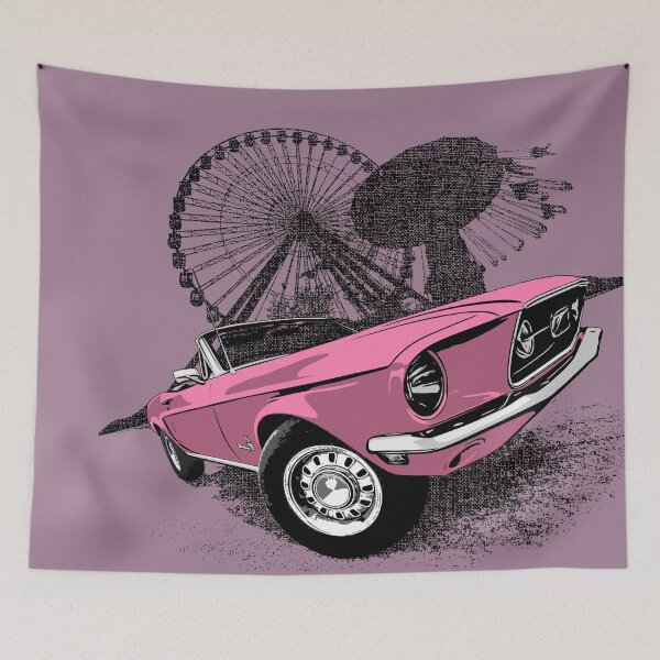 Item preview, Pink 68 Mustang against carnival backdrop designed and sold by Glenn Mueller.