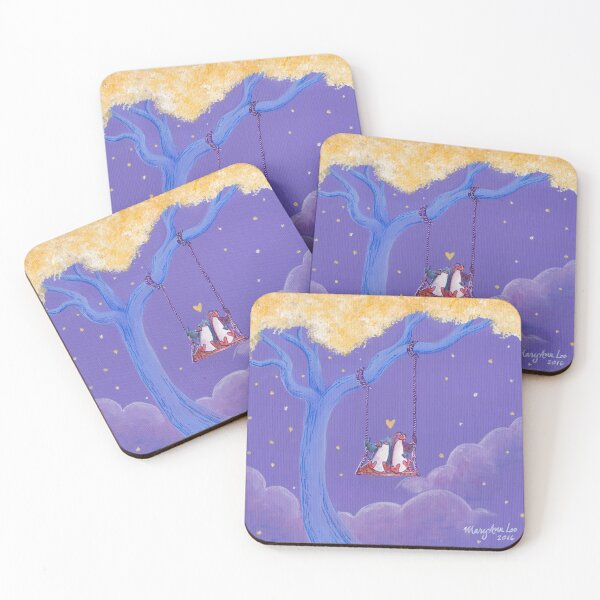 Item preview, Penguin couple in their tree swing in a starry violet sky. designed and sold by PenguinGirl-Art.
