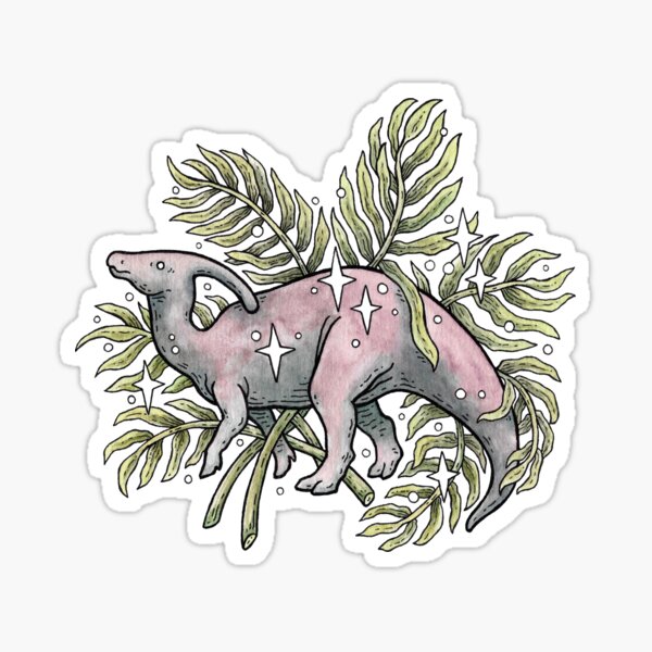 Vista previa del artículo con la obra «Parasaurolophus y palmeras | Arte botánico de dinosaurios», diseñado y vendido por OMEGAFAUNA.