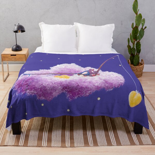Item preview, Penguin couple fishing for yellow hearts on cloud in violet night sky. designed and sold by PenguinGirl-Art.