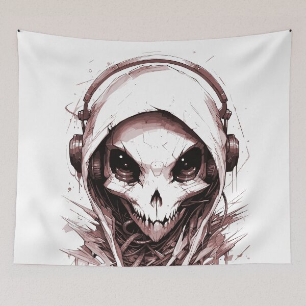 Item preview, Futuristic skull with headphones designed and sold by atzek.