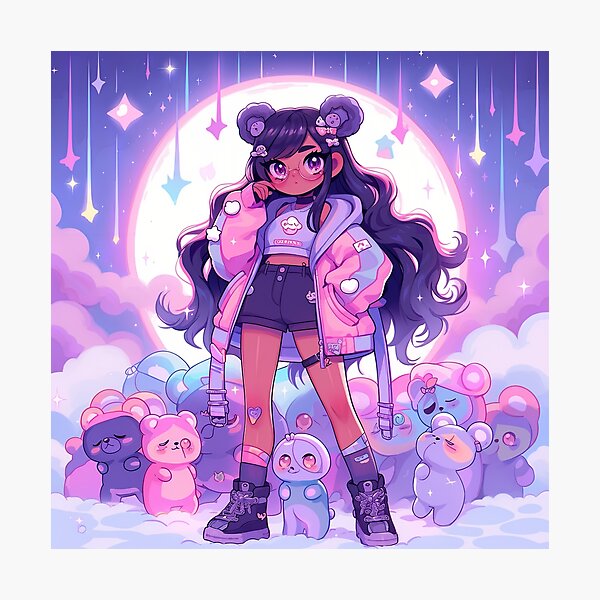Item preview, Adorable Purple Pink Cloudy Anime Girl designed and sold by bubblegoth.