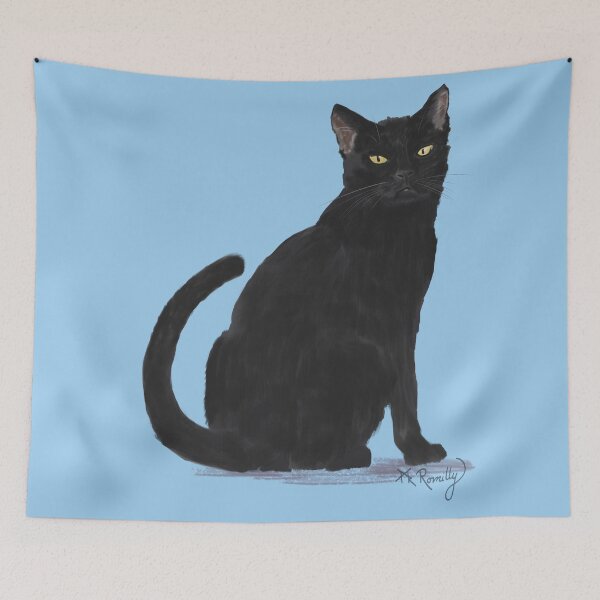 Item preview, Malka - Black cat portrait blue background designed and sold by Deromilly.