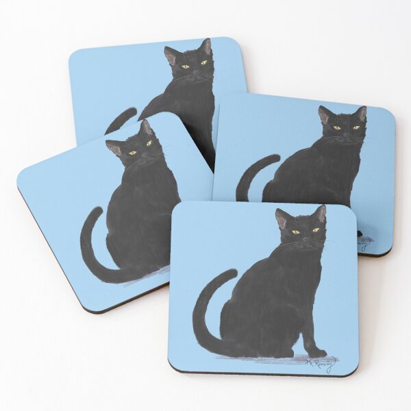 Item preview, Malka - Black cat portrait blue background designed and sold by Deromilly.