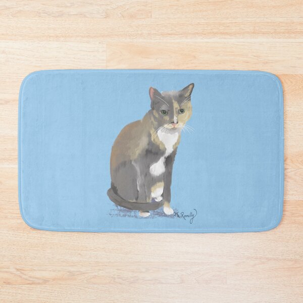 Item preview, MillieMae - dilute calico cat portrait blue background designed and sold by Deromilly.