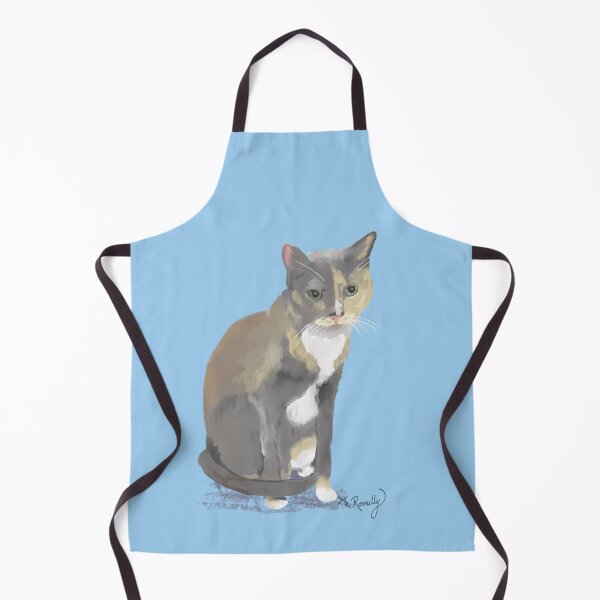 Item preview, MillieMae - dilute calico cat portrait blue background designed and sold by Deromilly.