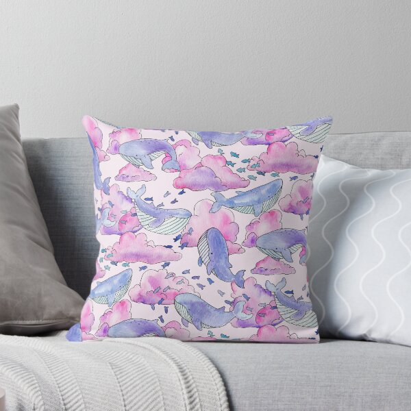 Item preview, Whales & Fish Swimming Within Dreamy Pink & Purple Clouds designed and sold by MilaMooDesigns.
