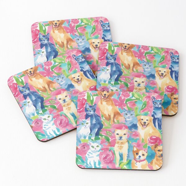 Item preview, Cats, dogs and roses watercolor painting designed and sold by SophieClimaArt.