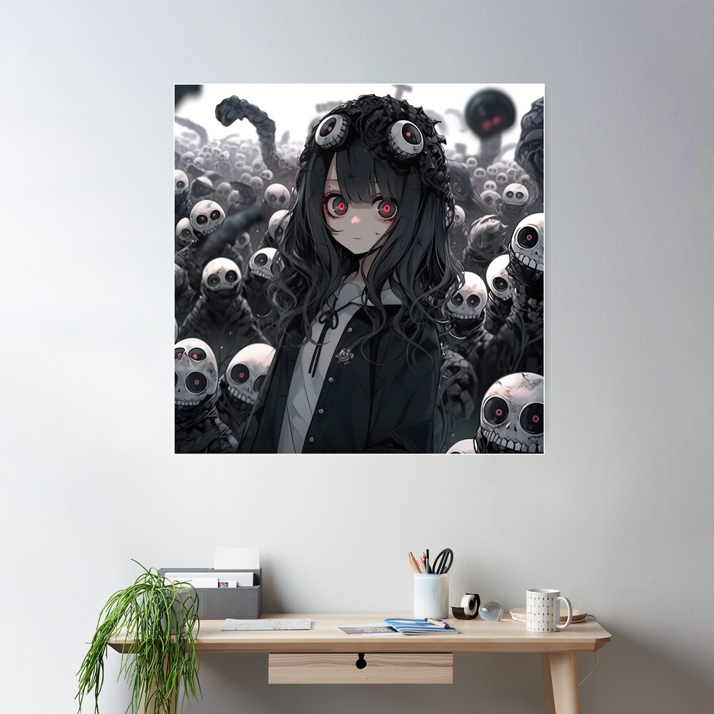 Creepy Dark Anime Girl with Skulls