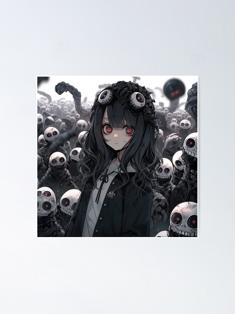 Creepy Dark Anime Girl with Skulls | Sticker