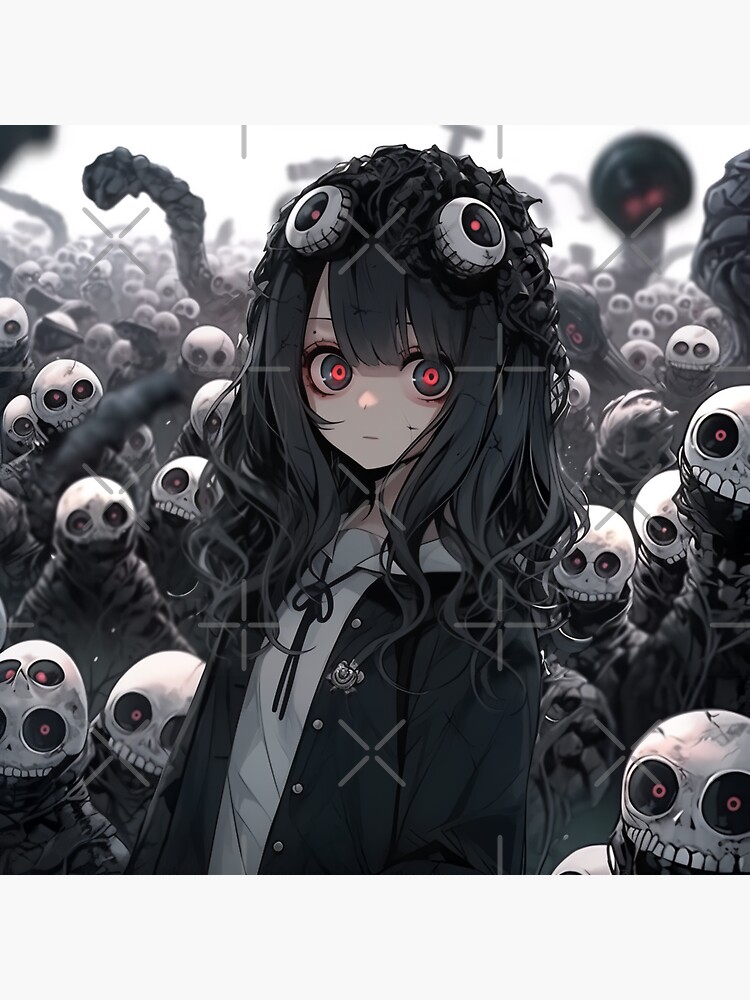 Creepy Dark Anime Girl with Skulls | Sticker