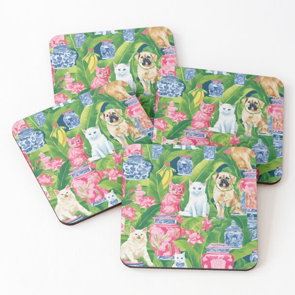 Item preview, Cats and dogs in tropical garden designed and sold by SophieClimaArt.