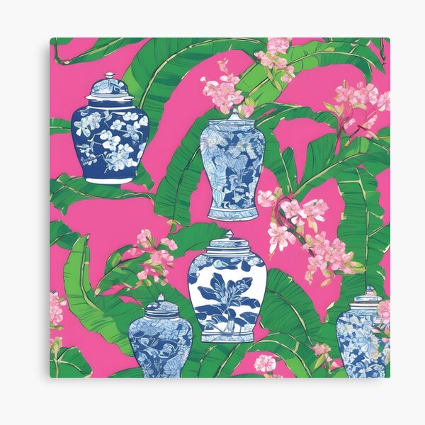 Artikel-Vorschau von Chinoiserie-Gläser, Blätter und Kirschblüten auf Pink, designt und verkauft von SophieClimaArt.