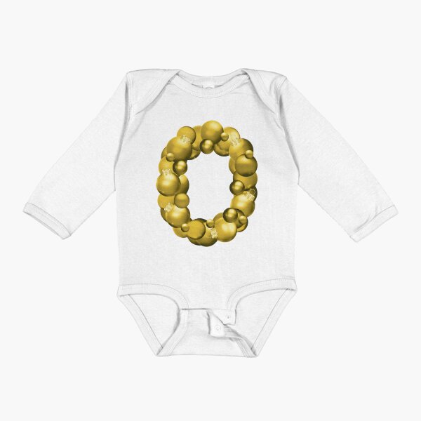GOLD CHRISTMAS LETTER O Long Sleeve Baby One-Piece