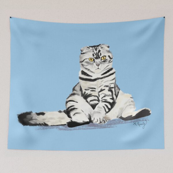 Item preview, Tuggles - silver tabby, scottish fold cat, blue or no background designed and sold by Deromilly.