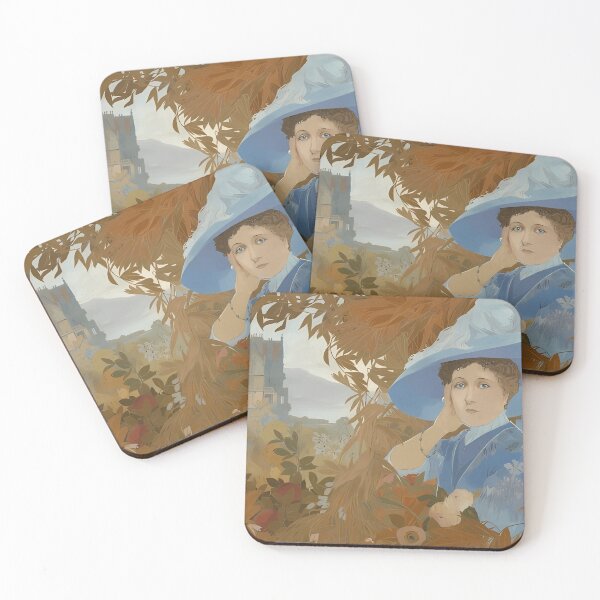 Item preview, Georges de Feure, Femme au chapeau bleu devant un château designed and sold by NouveauEra.