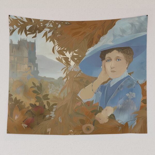 Aperçu de l'œuvre Georges de Feure, Femme au chapeau bleu devant un château créée et vendue par NouveauEra.