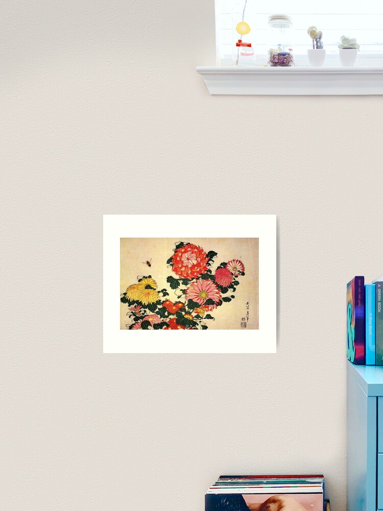 Thumbnail 2 of 3, Art Print, 'Chrysanthemum and Bee' by Katsushika Hokusai (Reproduction) designed and sold by RozAbellera.