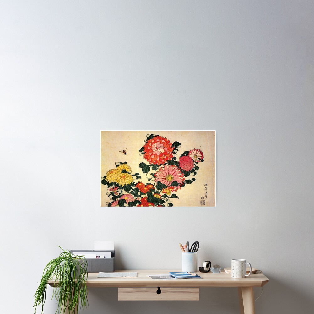 'Chrysanthemum and Bee' by Katsushika Hokusai (Reproduction) Poster