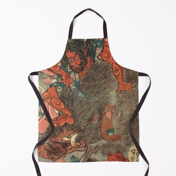 Item preview, Samurai Fighting Monster Boar - Vintage Japanese Ukiyo-e Woodblock designed and sold by VintageSpaceArt.
