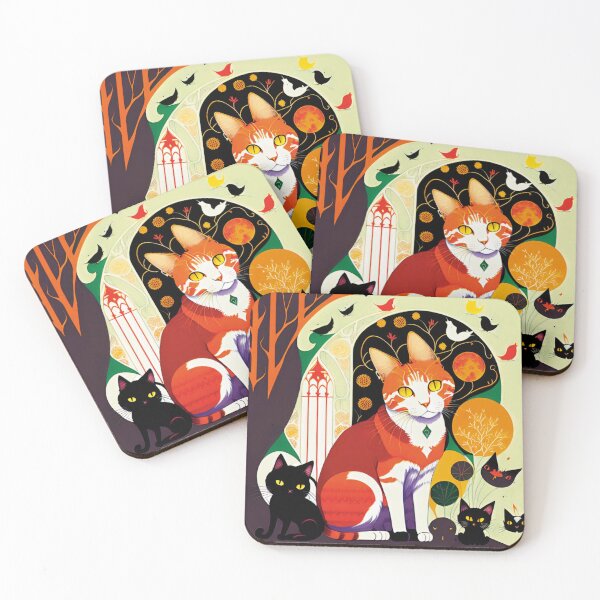 Item preview, Cat and cat spirits flying in the magical forest designed and sold by paulagonig.